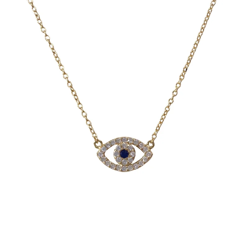 black diamond necklaces for women-Evil Eye Sapphire Puff Necklace