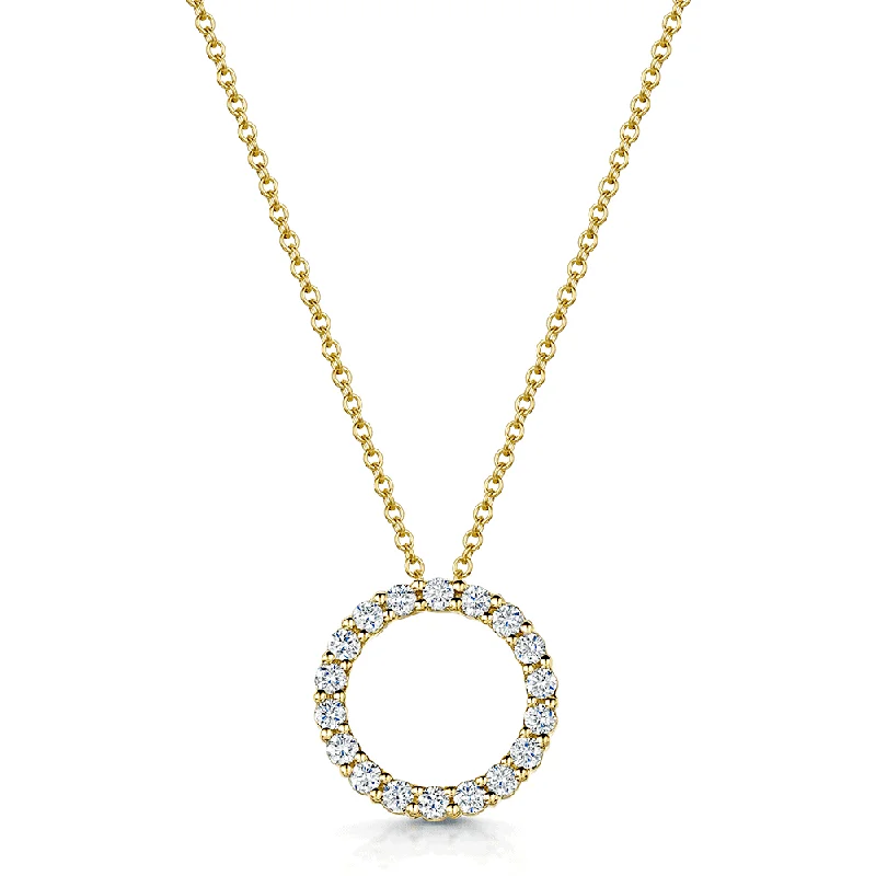 designer necklaces for women-18ct Yellow Gold Round Brilliant Cut Diamond Open Circle Pendant