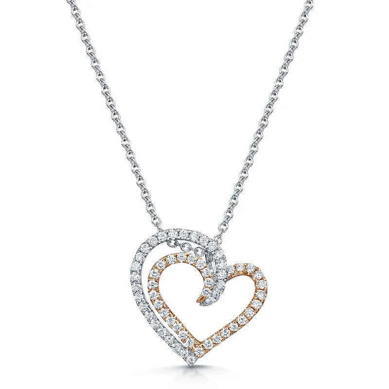 layered silver necklaces for women-18ct Rose And White Gold Diamond Entwined Heart Pendant