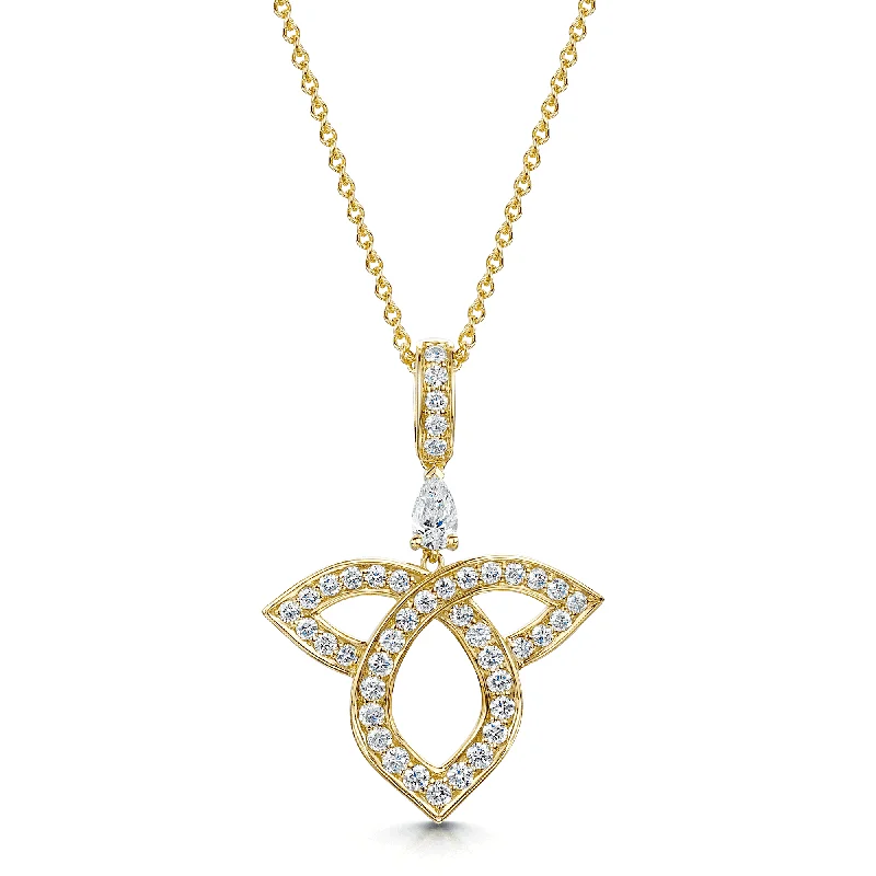 diamond necklaces for women-18ct Yellow Gold Pear And Round Brilliant Cut Diamond Open Lotus Pendant