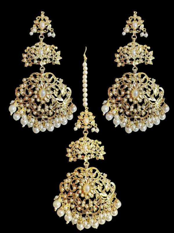 fashion earrings for women-Azra oversized jadau earrings tika in pearls ( READY TO SHIP )