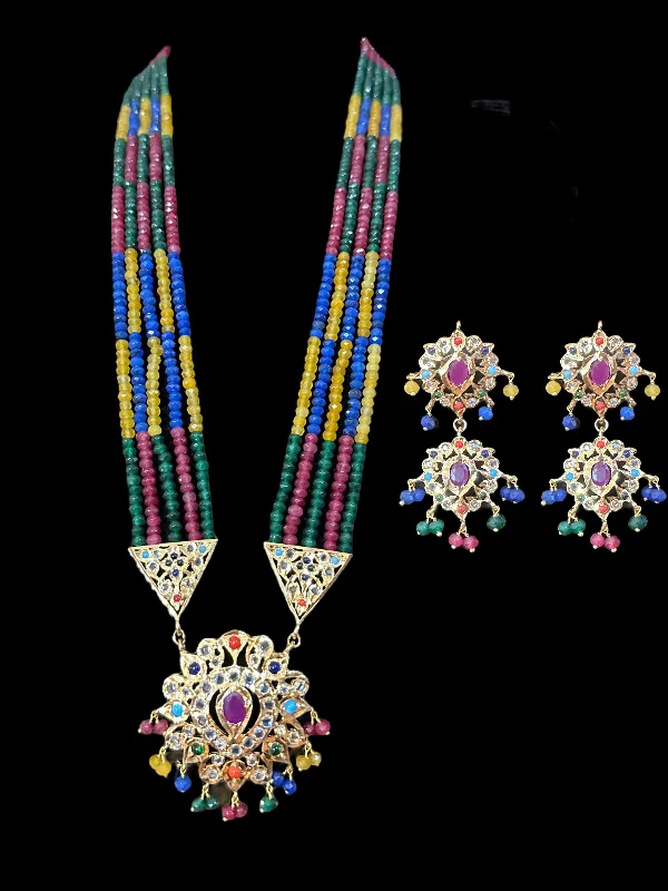 hoop earrings for women-DLN16 Navratan rani haar with earrings ( READY TO SHIP )