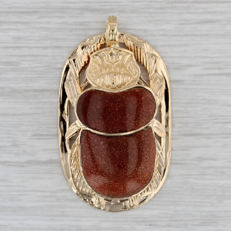 heart-cut engagement rings for women-Scarab Pendant Goldstone 18k Yellow Gold Statement