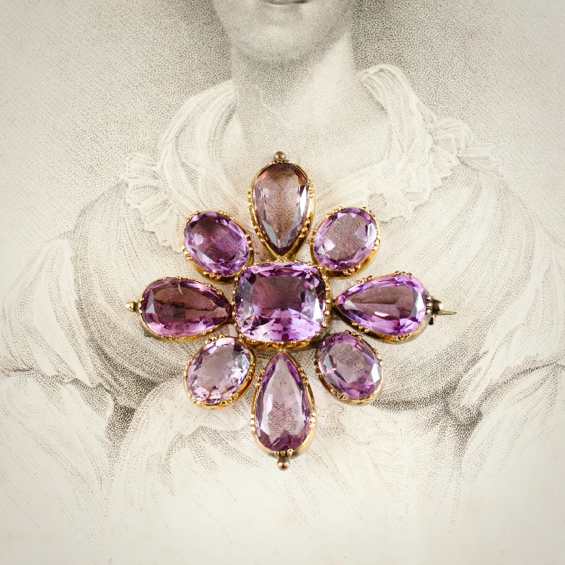 statement brooches for women-A Magnificent 1820's Gold Amethyst & Paste Maltese Cross Brooch