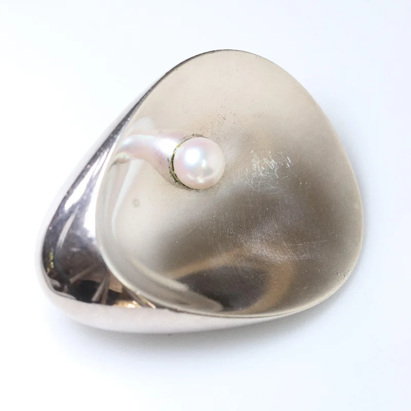 gemstone brooches for women-Georg Jensen Jewelry | Shell and Pearl Modernist Silver Vintage Brooch 328