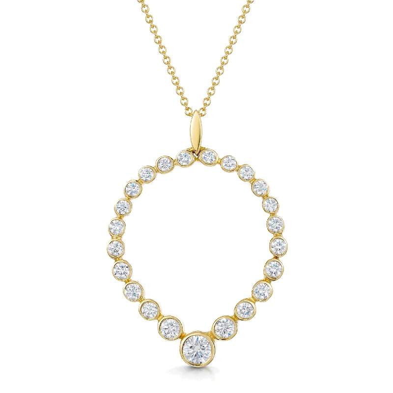 crystal necklaces for women-18ct Yellow Gold Round Brilliant Cut Diamond Rub Over Fancy Graduated Drop Pendant