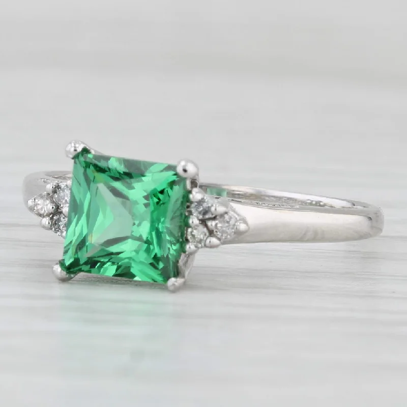 vintage engagement rings with diamonds for women-3.31ctw Princess Green Cubic Zirconia Ring 14k White Gold Size 11