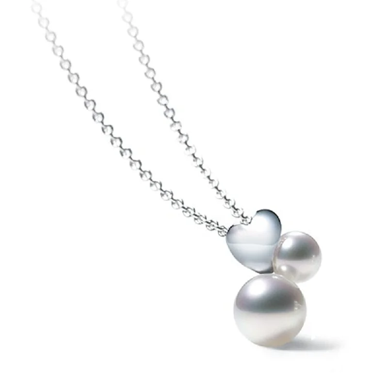 delicate necklaces for women-18ct White Gold Akoya Pearl Precious Heart Pendant