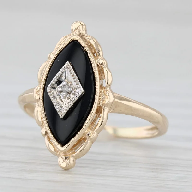 sapphire and diamond engagement rings for women-Vintage Onyx Diamond Signet Ring 10k Yellow Gold Size 4.5