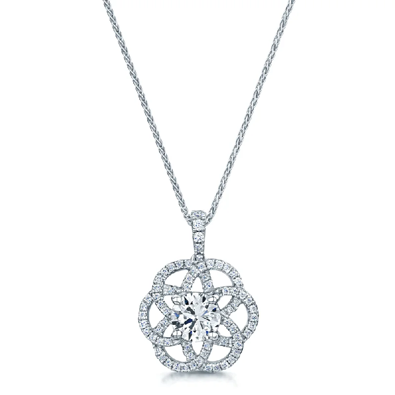 silver necklaces for women-18ct White Gold Entwined Circular GIA Diamond Set Pendant