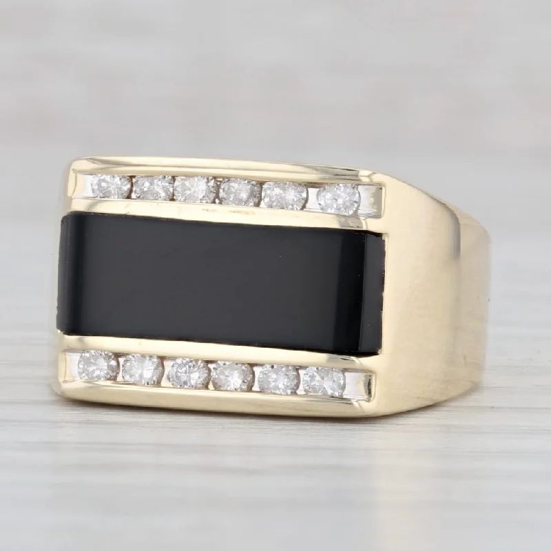 solitaire engagement rings for women-Onyx Diamond Men's Ring 14k Yellow Gold Size 9.75