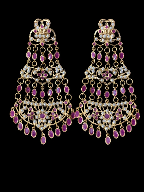 rainbow gemstone earrings for women-DER162 Naveen  jhoomar earrings ( Ruby ) ( SHIPS IN 4 WEEKS )