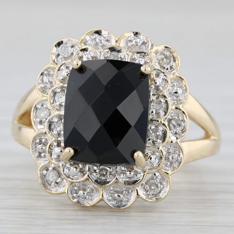 vintage-style diamond engagement rings for women-3.21ctw Black Cubic Zirconia Halo Ring 10k Yellow Gold Size 7