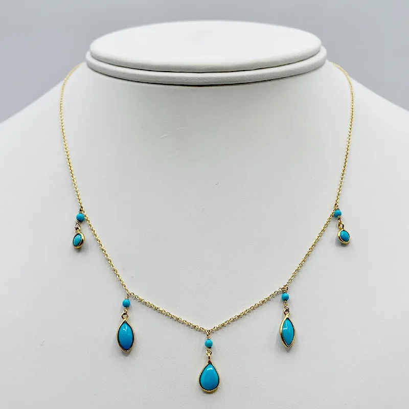 designer necklaces for women-Turquoise Dew Drops on a Golden Chain