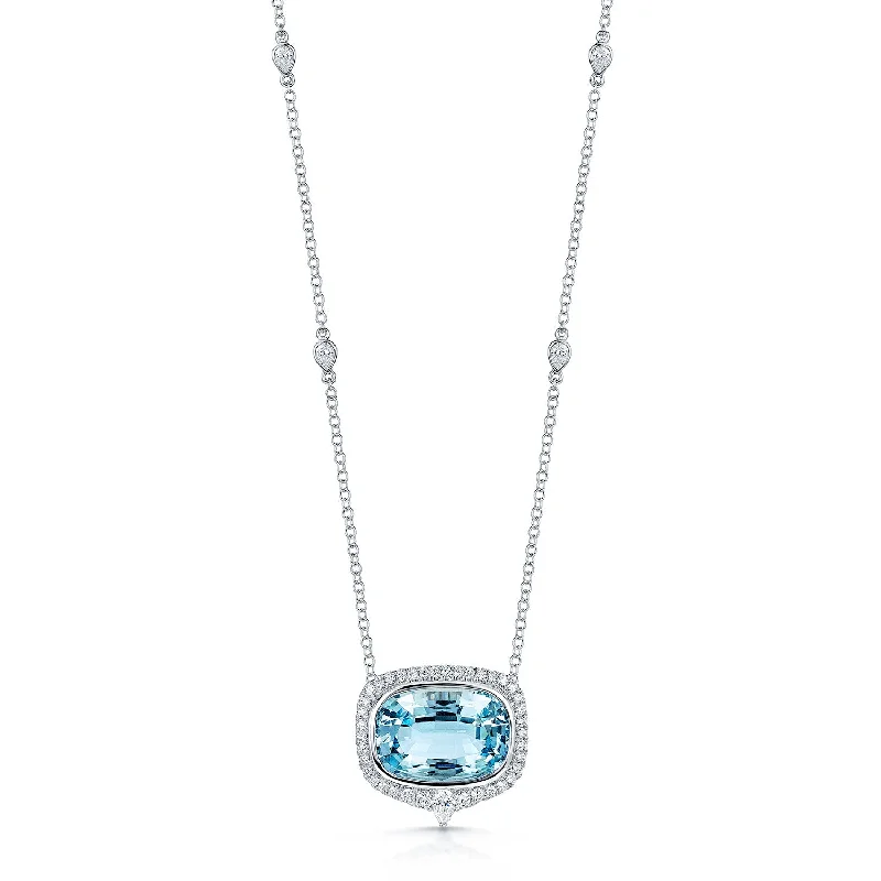 retro necklaces for women-18ct White Gold Aquamarine And Diamond Halo Pendant