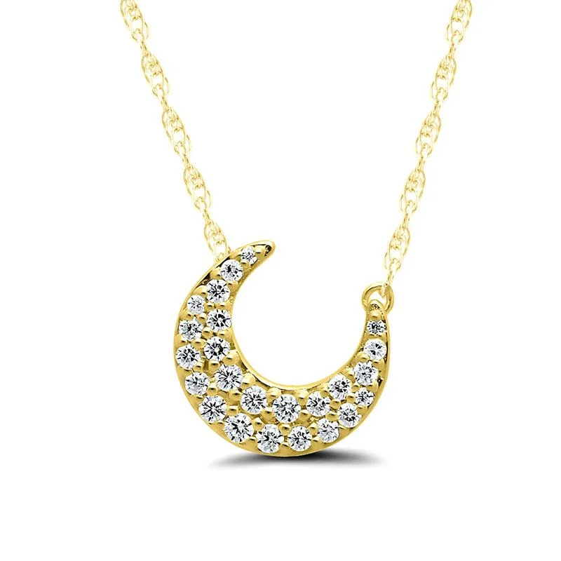 vintage-style necklaces for women-CRESCENT MOON DIAMOND PENDANT