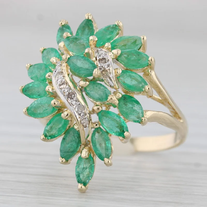 emerald engagement rings for women-2.37ctw Emerald Diamond Cluster Cocktail Ring 14k Yellow Gold Size 7.5