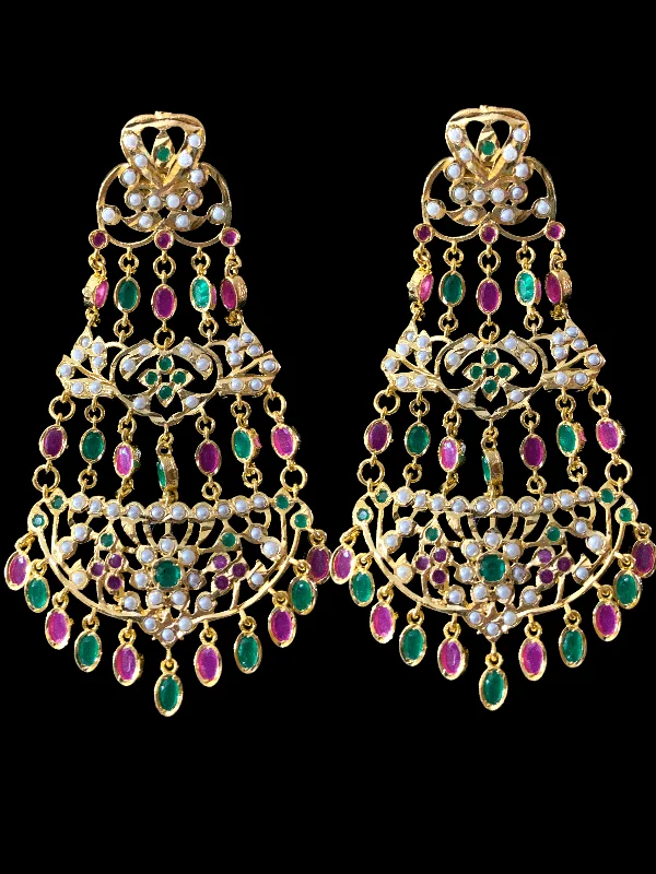 unique earrings for women-DER164 Naveen  jhoomar earrings ( Ruby emerald ) (SHIPS IN 4 WEEKS )