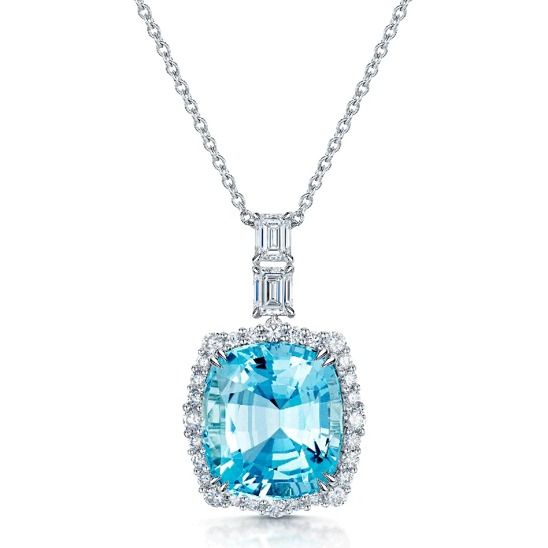 star necklaces for women-18ct White Gold Aquamarine & Diamond Pendant