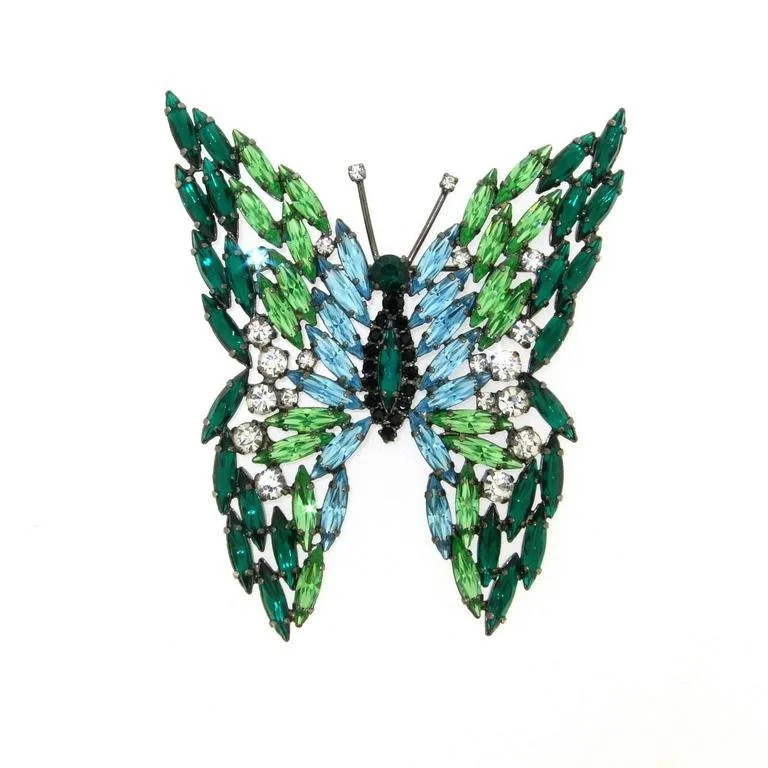 crystal-studded brooches for women-Large Butterfly brooch by Cristobal London in Crystal