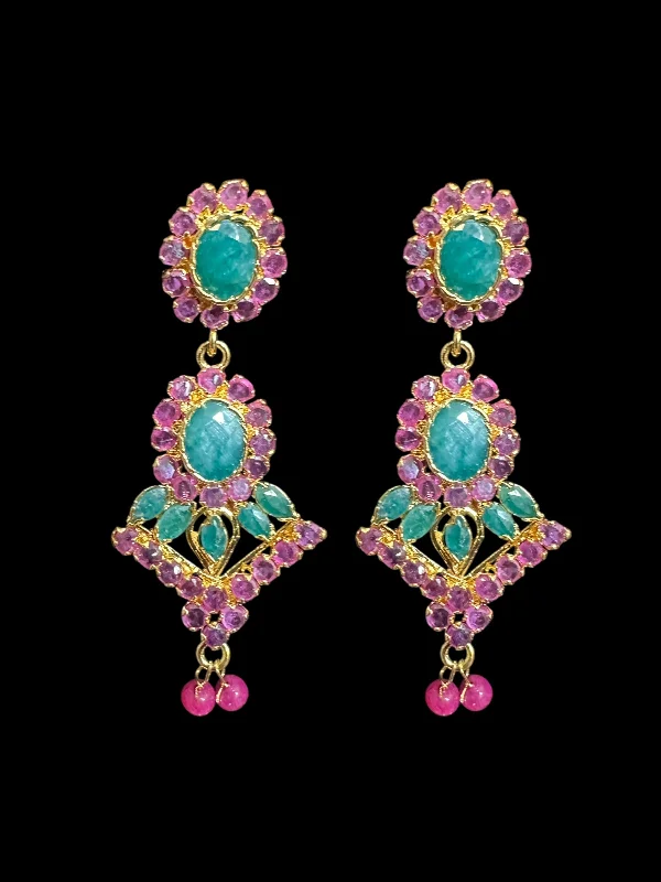 luxury diamond earrings for women-Ruby emerald  earrings - Red green ( READY TO SHIP )