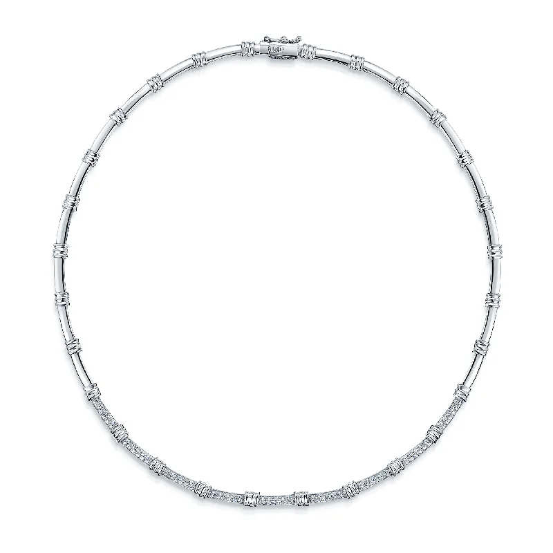 layered necklaces for women-18ct White Gold Diamond Pave Set Collarette