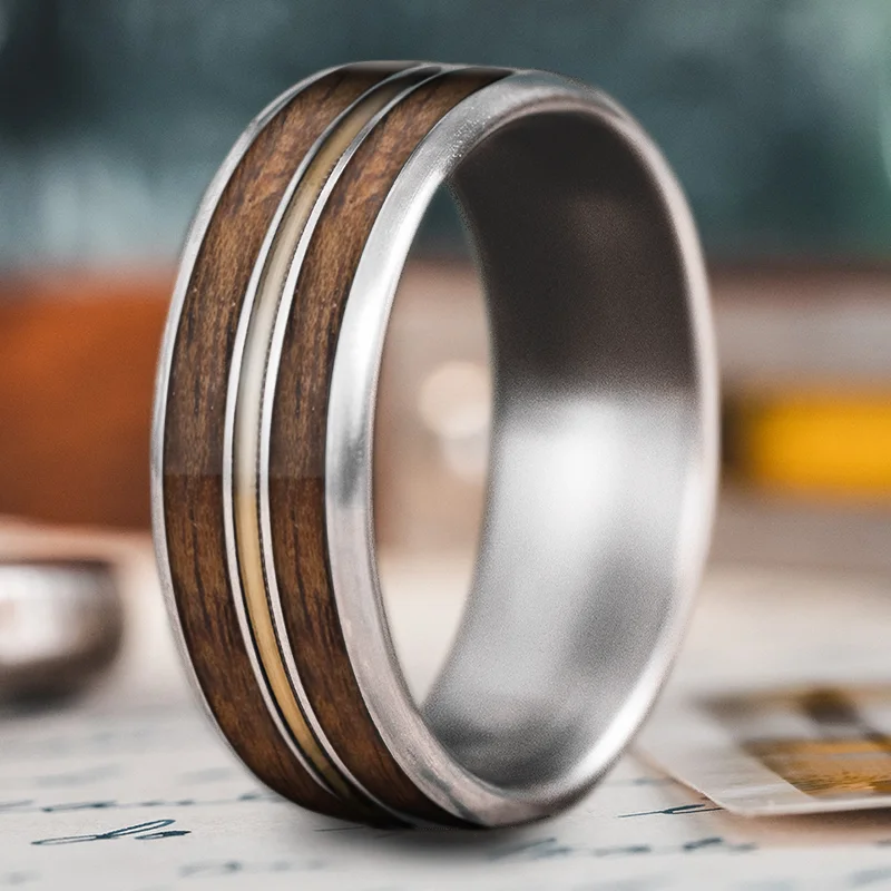 titanium wedding rings for women-Custom Design - 3-Inlay Metal Center Ring fp73Ylg50UacpDwZG5NtzxFR