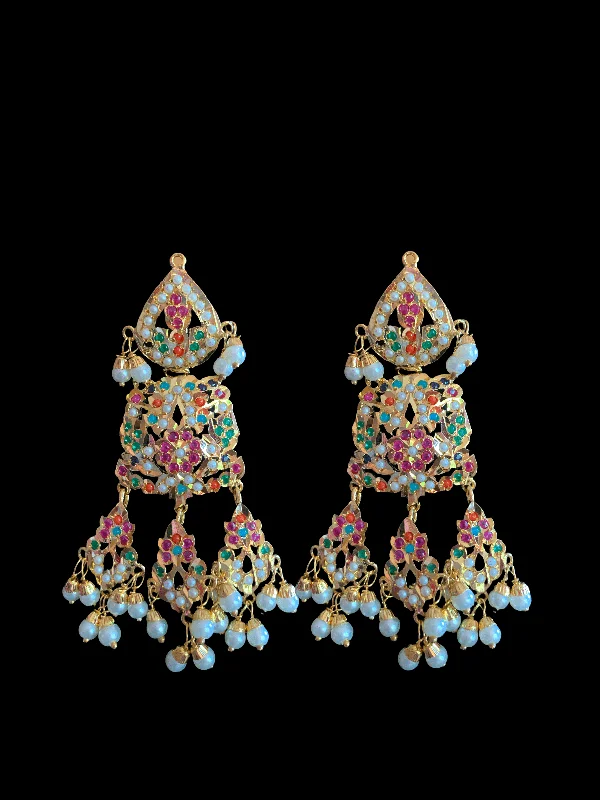 crystal drop earrings for women-DER120 Jadau dangler earrings in Navratan  ( READY TO ShIP)