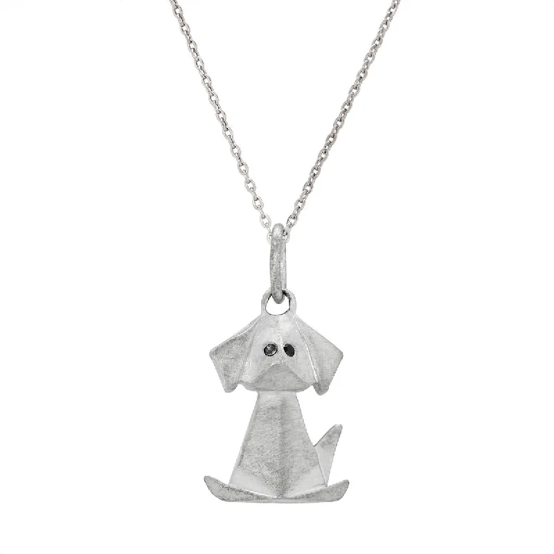 contemporary necklaces for women-STERLING SILVER SMALL ORIGAMI DOG PENDANT