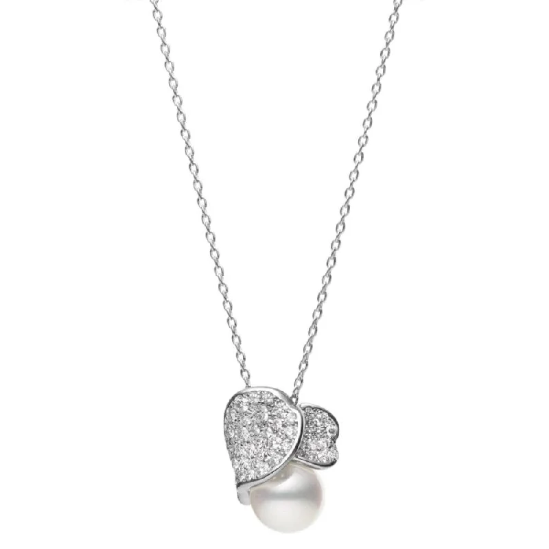 art deco necklaces for women-18ct White Gold Les Petales Place Vendome Cultured Pearl & Diamond Pendant