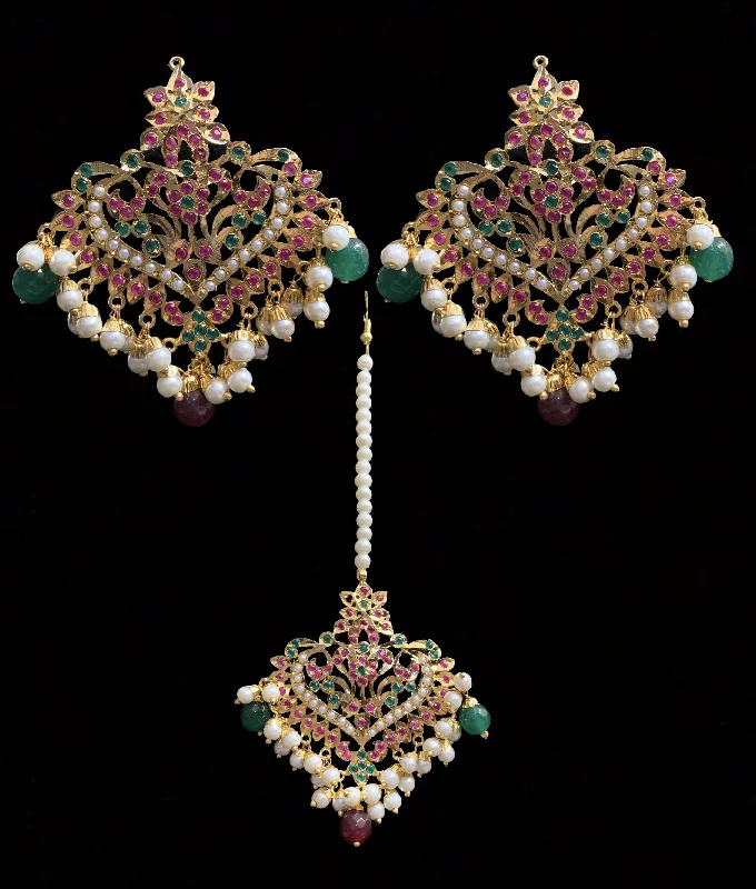 minimalist gold earrings for women-DJET104 Afreen Ruby emerald earrings tika ( SHIPS IN 4 WEEKS )