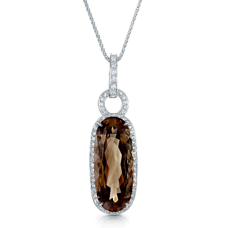 classic necklaces for women-18ct White Gold Oval Mixed Cut Smokey Quartz And Diamond Halo Pendant