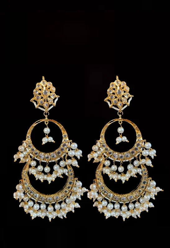 gold drop earrings for women-DER196 Sheema Chandbali earrings  - pearls ( READY TO SHIP)