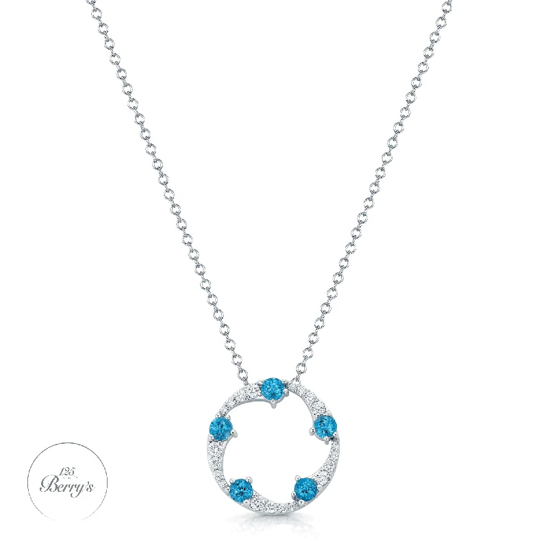 inspirational necklaces for women-OPEIA Collection 18ct White Gold Aquamarine And Diamond Fancy Circle Pendant With Chain