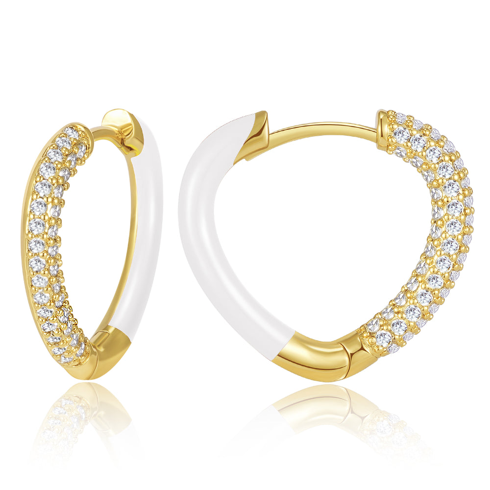 gold-plated earrings for women-Enamel Huggie Hoop Earrings-White