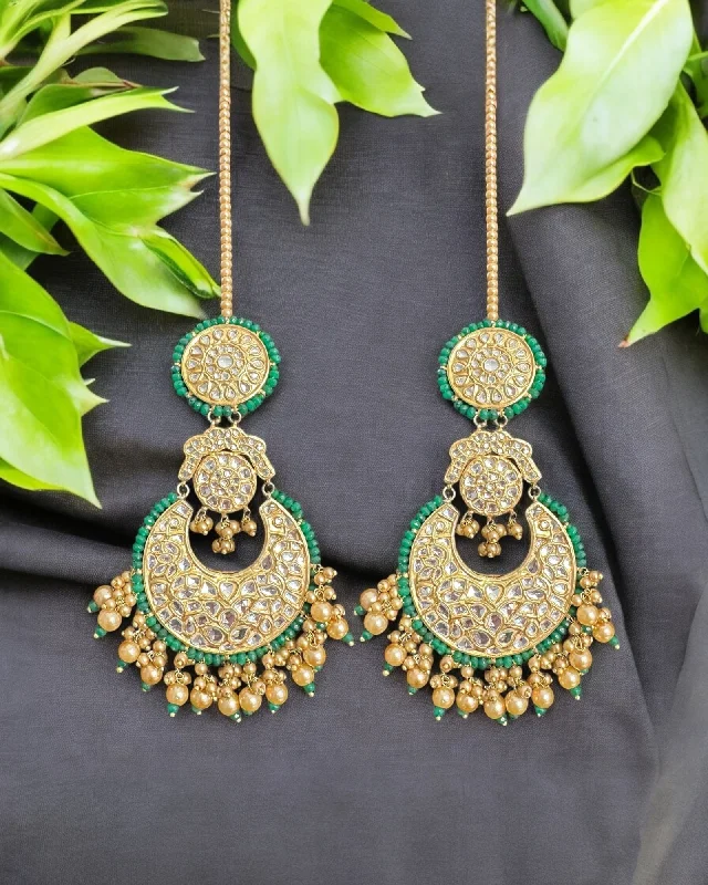 custom earrings for women-DER732  kundan dangler earrings with green beads( READY TO SHIP )