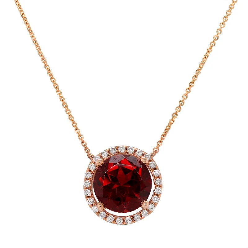 infinity necklaces for women-ROSE GOLD PENDANT WITH GARNET AND DIAMOND HALO, .14 CT TW