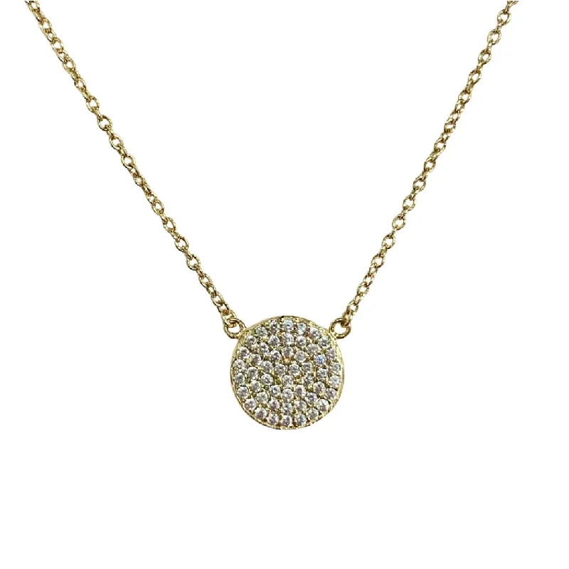 gold-plated necklaces for women-Geovana Circle Disc Sparkle Necklace