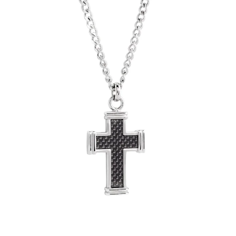 adjustable necklaces for women-MEN'S BLACK CARBON CROSS PENDANT AND CHAIN