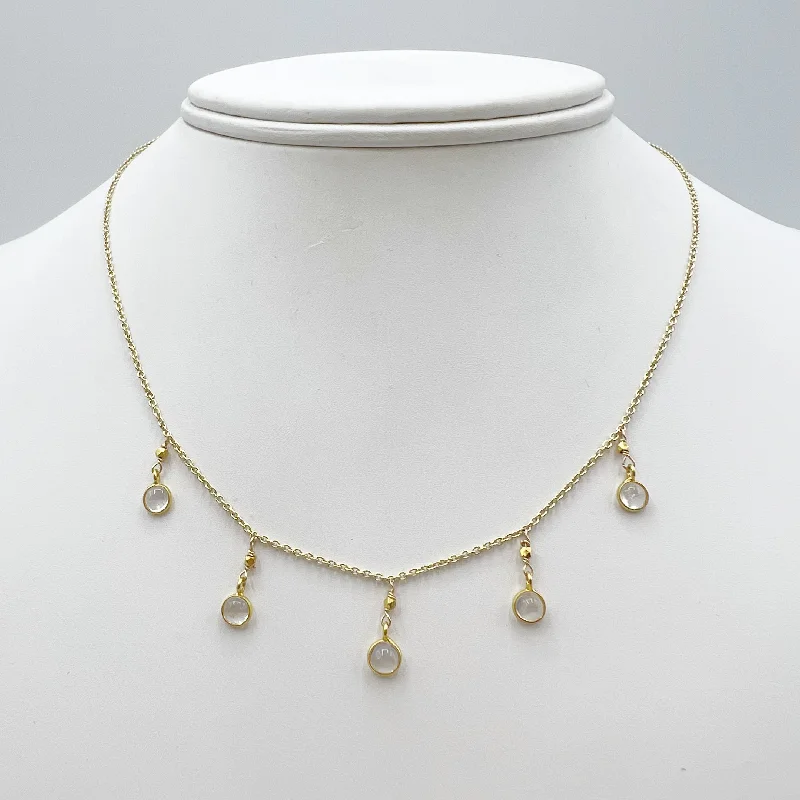 vintage pearl necklaces for women-Delicate Bezel Set Moonstones on a Golden Chain