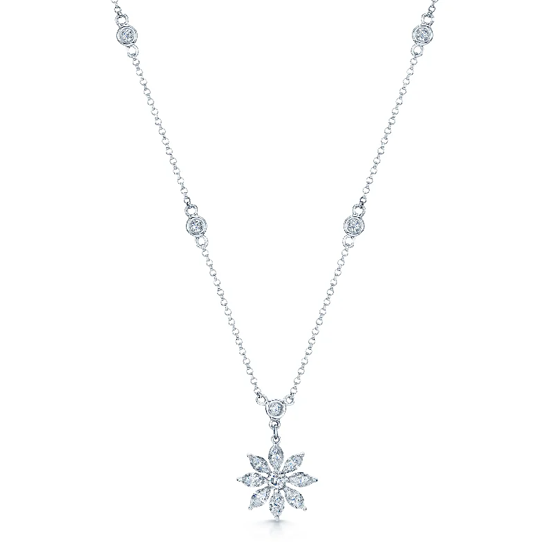 pendant necklaces for women-18ct White Gold Diamond Set Daisy Pendant