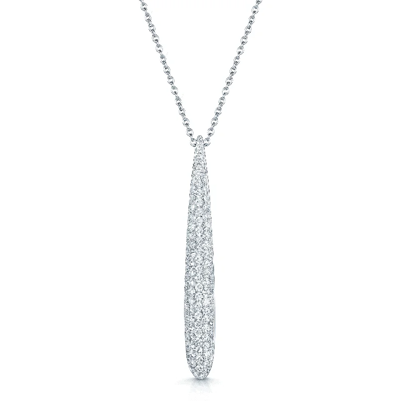 layered silver necklaces for women-18ct White Gold Brilliant Cut Diamond Long Graduated Pave Set Drop Pendant