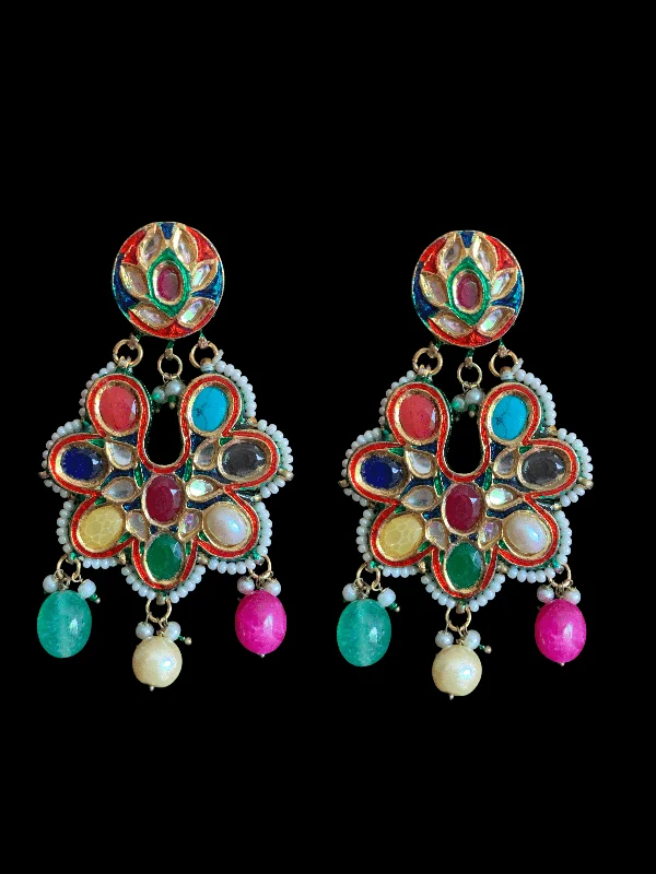 black diamond earrings for women-Navratan Kundan  Chandbali  earrings ( READY TO SHIP )