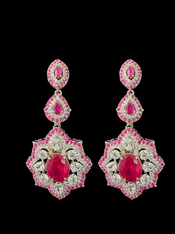 crystal earrings for women-DER604R Cz earrings - Ruby ( READY TO SHIP )