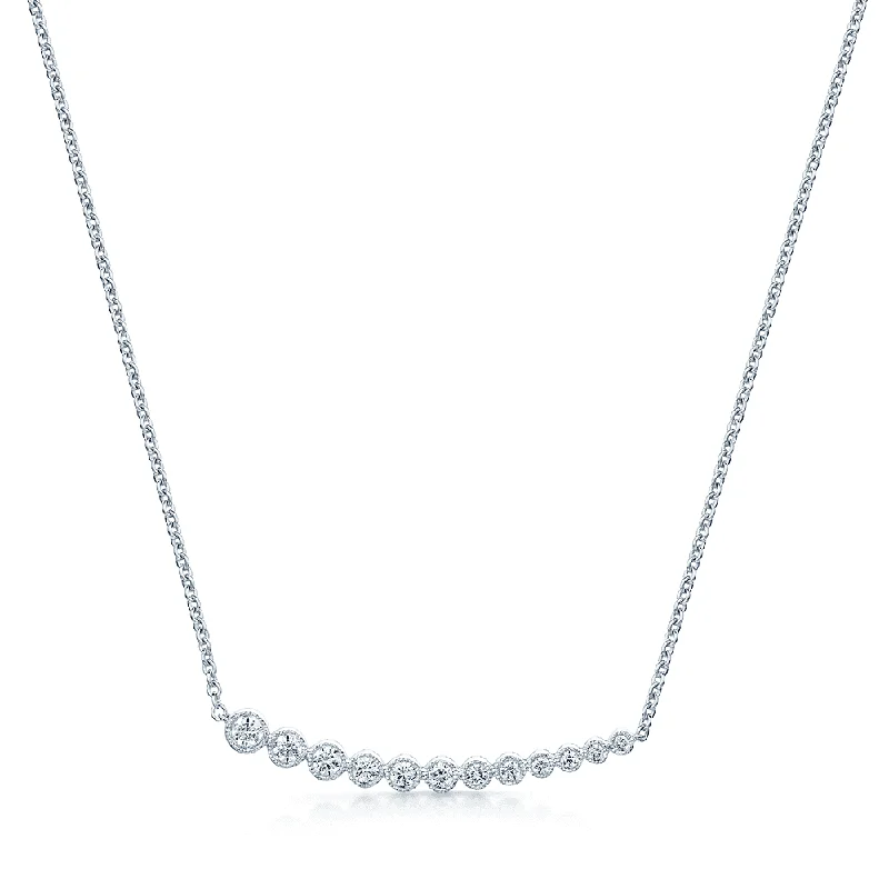 dainty gold necklaces for women-18ct White Gold Graduated Millgrain Edge Diamond Line Pendant