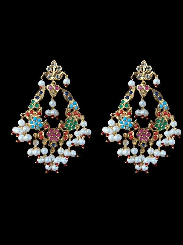 ruby earrings for women-DER600 Madhuri earrings in navratan ( READY TO SHIP )