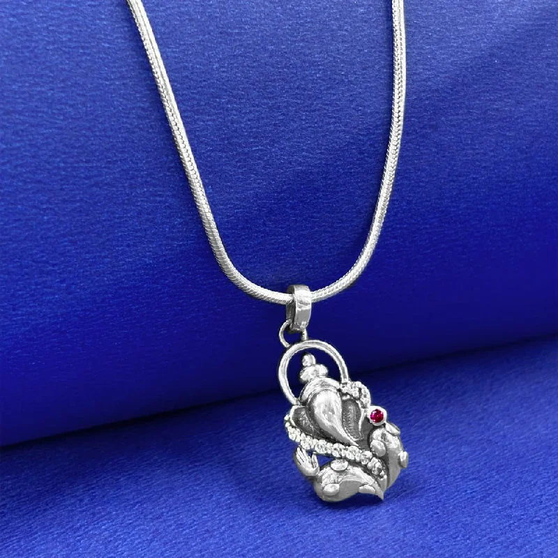 vintage pearl necklaces for women-92.5 Sterling Silver Divine Ganpati Pendant and Chain