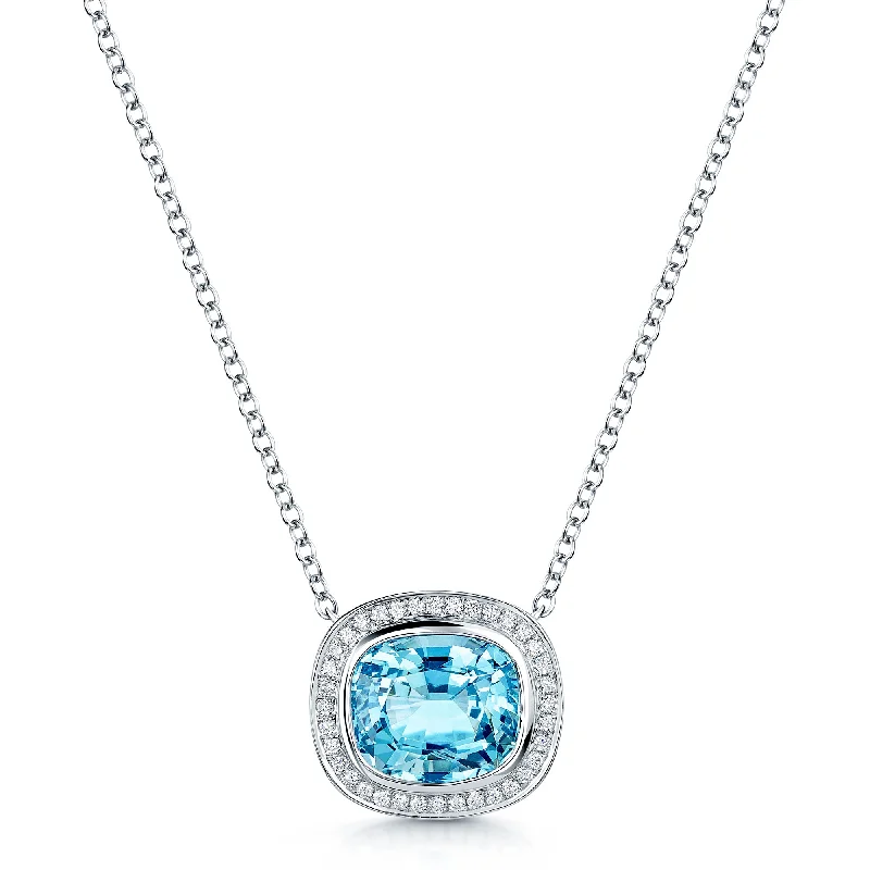 designer necklaces for women-18ct White Gold Aquamarine And Diamond Pendant