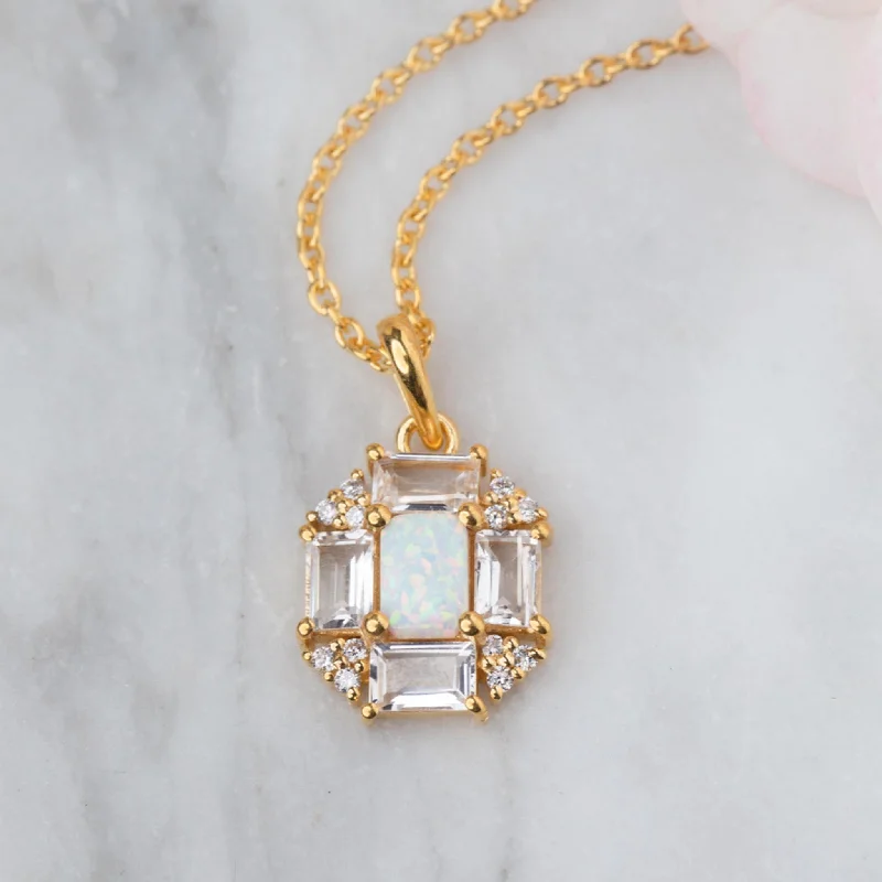 sun necklaces for women-Opal and Topaz Baguette Fire Pendant