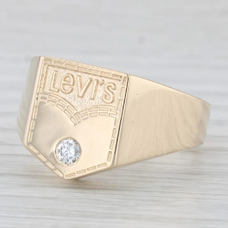 cushion-cut engagement rings for women-Tiffany & Co Levi's Jeans Pocket Signet Ring 14k Yellow Gold Size 10.25 Signet